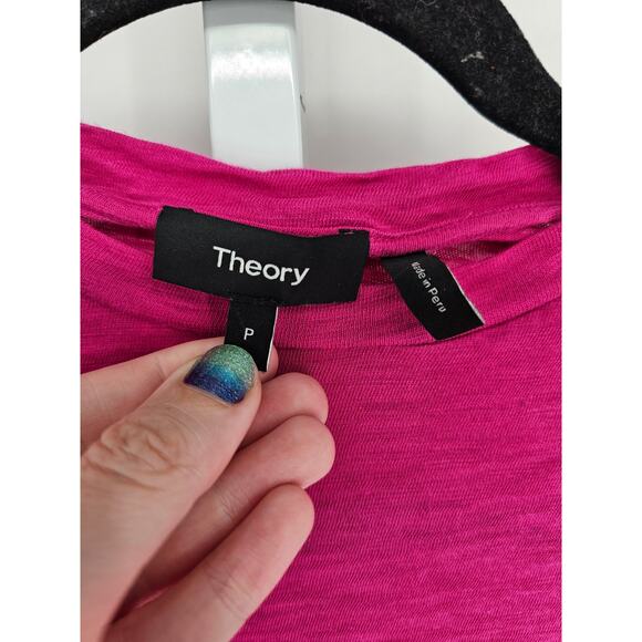 Theory Womens Sz S Short Sleeve Crew Neck T Shirt Bright Pink Organic Cotton - Picture 2 of 4